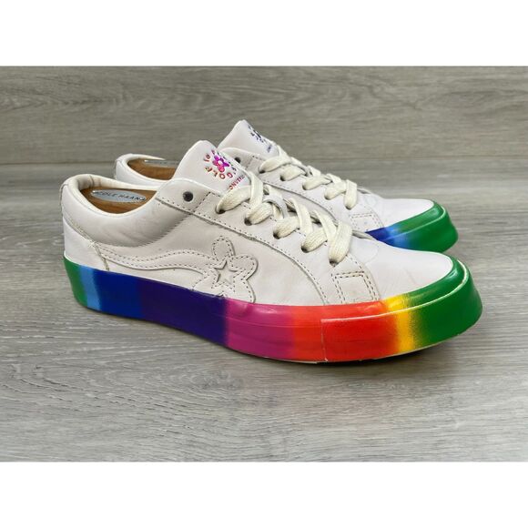 Converse One Star Ox Golf le Fleur Rainbow Women's Sneaker Leather 8.5 White - Picture 1 of 11